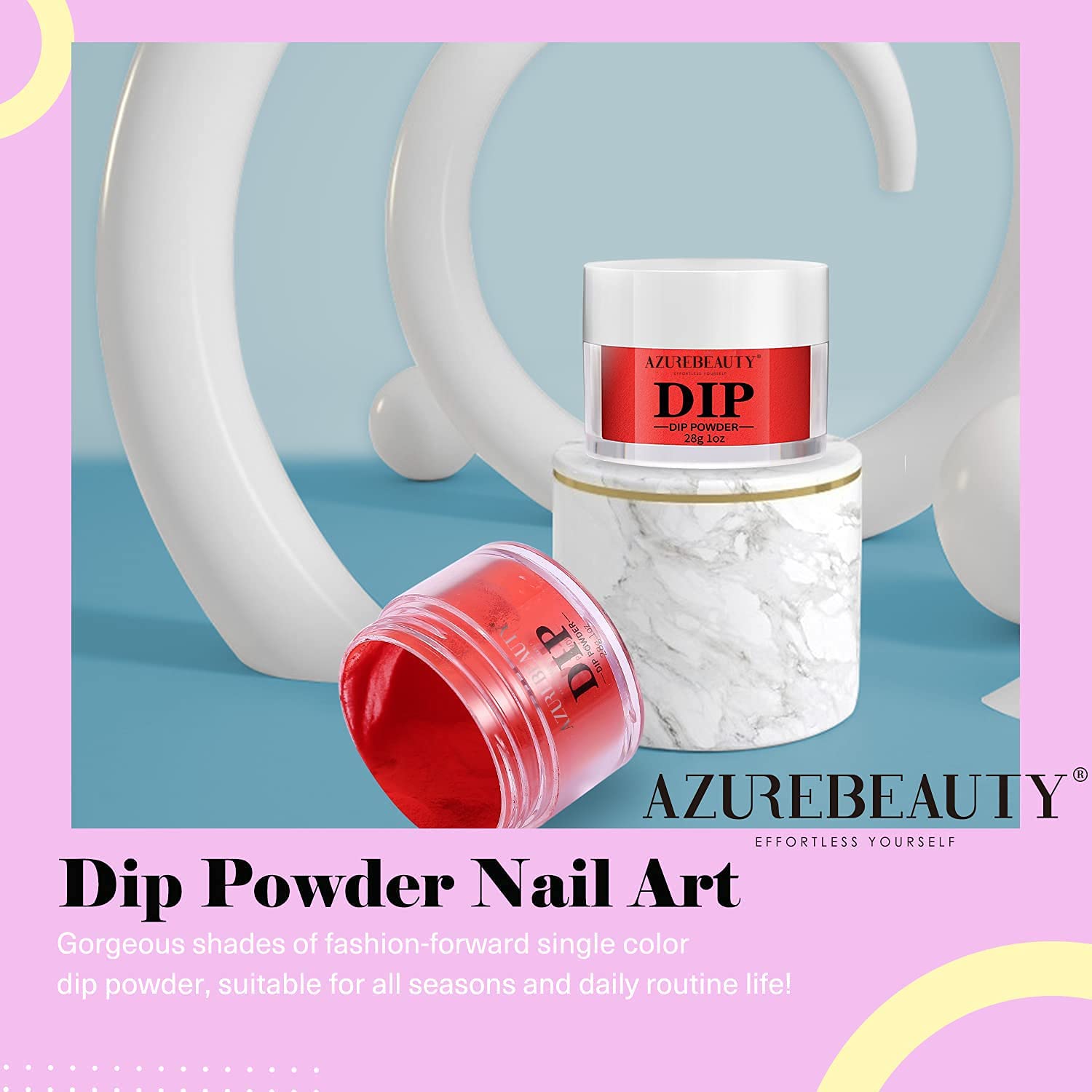 AZUREBEAUTY – Polvo de inmersión rojo, rojo brillante clásico, uñas francesas para principiantes, salón de manicura en casa, sin olor, de larga