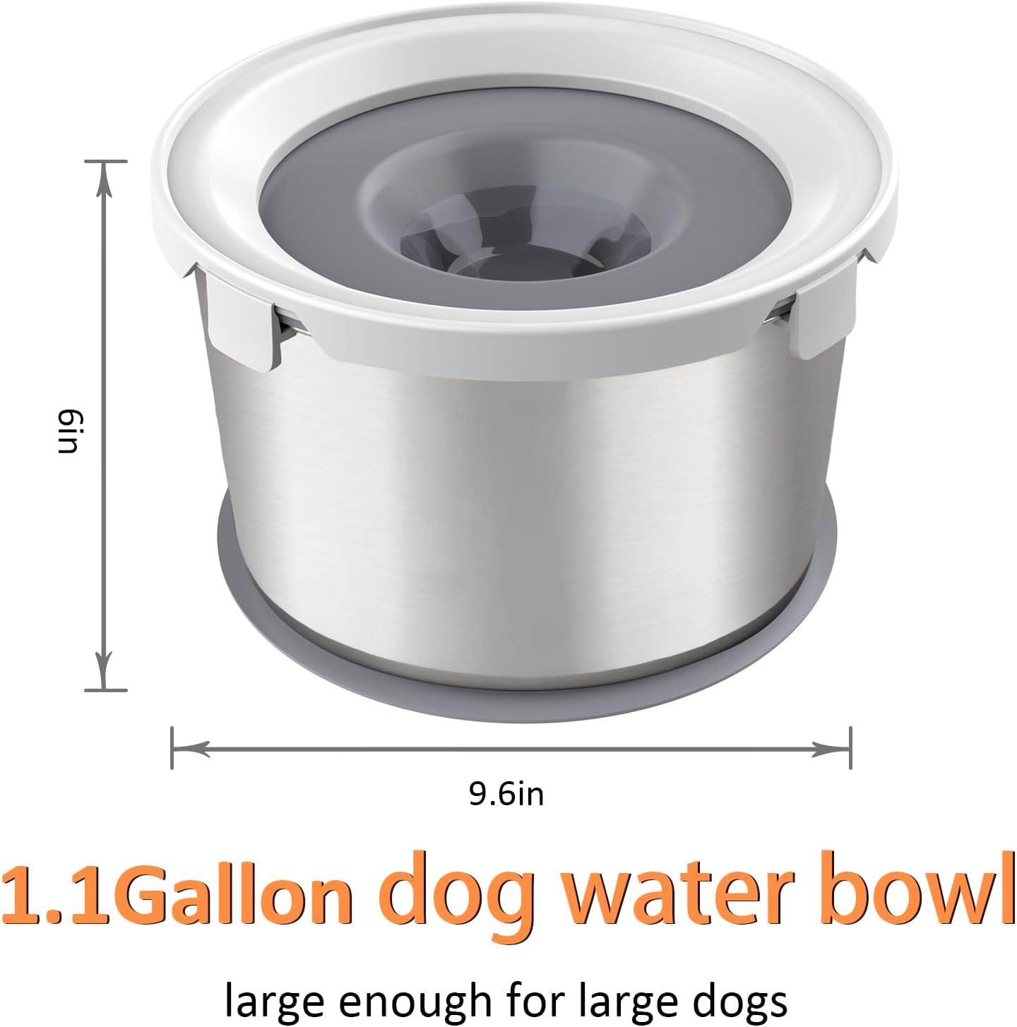 Cuenco de agua para perros de 4.4 litros, 1.1 galones, sin derrames, de acero inoxidable, comedero de agua lento, dispensador de agua para perros