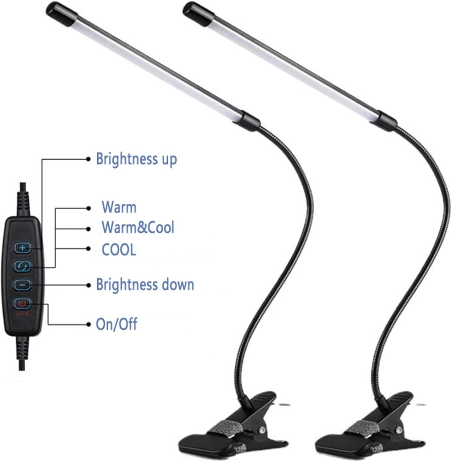 HFENGKG Lámpara LED de escritorio con clip, protección ocular, 3 colores claros, 10 brillos regulables, luces negras para libros para lectura y