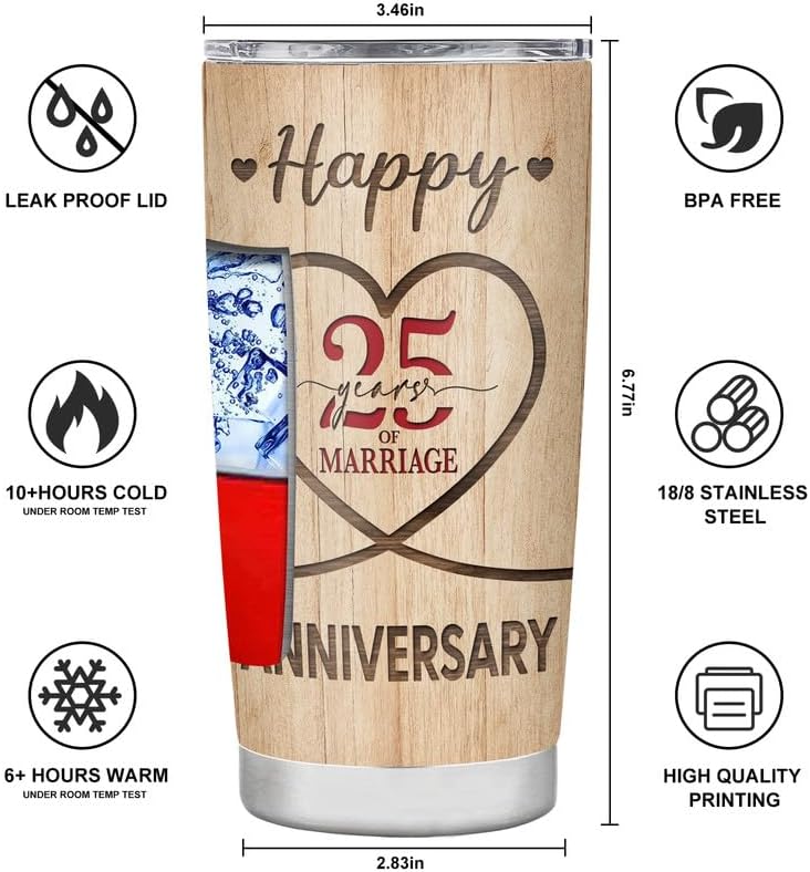 Ani-Cirla Vaso de acero inoxidable aislado al vacío para el 25 aniversario, 25 aniversario de boda, el mejor regalo para pareja, marido, aniversario