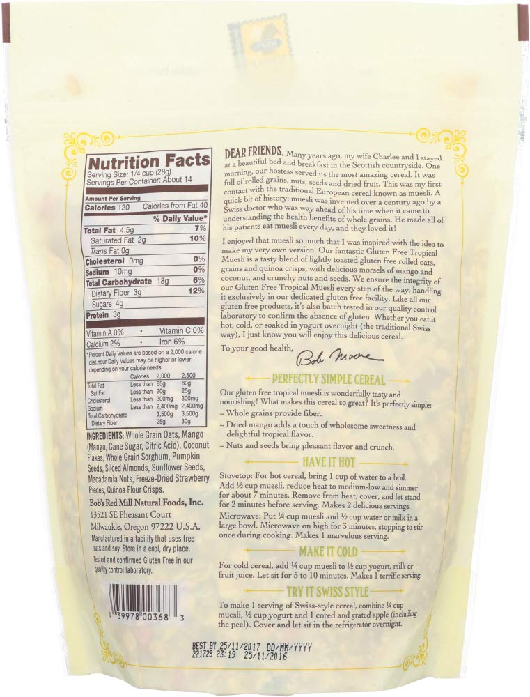 Bob’s Red Mill (No es un estuche) Cereales Muesli Tropical