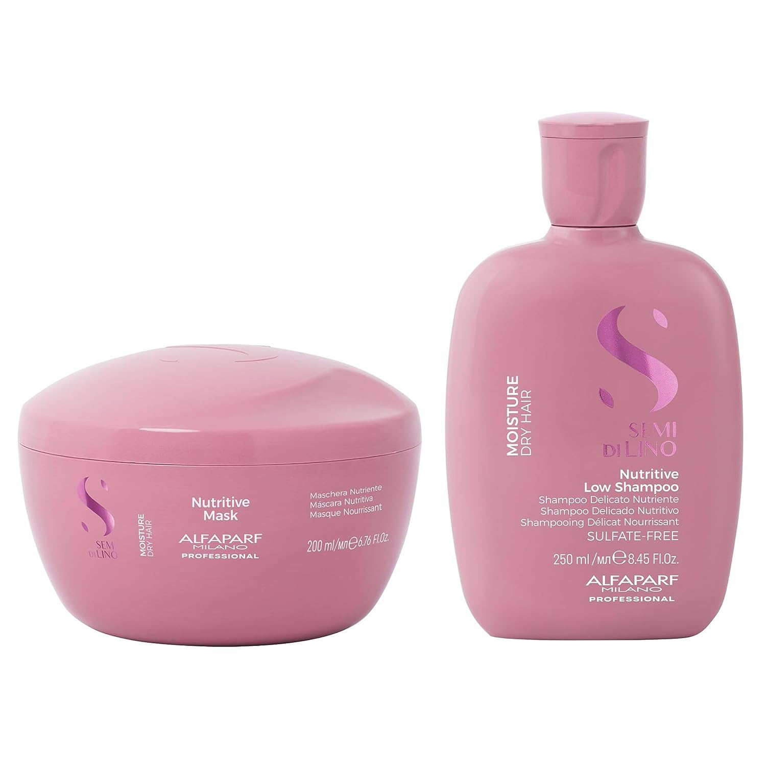 ALFAPARF MILANO Semi Di Lino Moisture Nutritive – Mascarilla capilar acondicionador profundo (6.76 onzas) y champú hidratante para cabello teñido