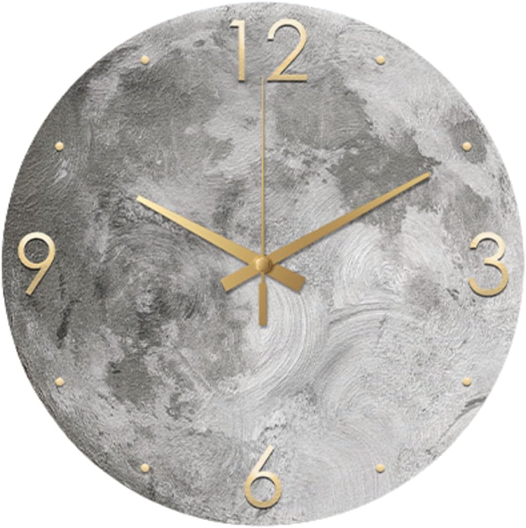 ZAJ Reloj de Pared – Reloj de pared redondo con superficie de luna, funciona con pilas, sin tictac, moderno, minimalista, reloj de pared de piedra