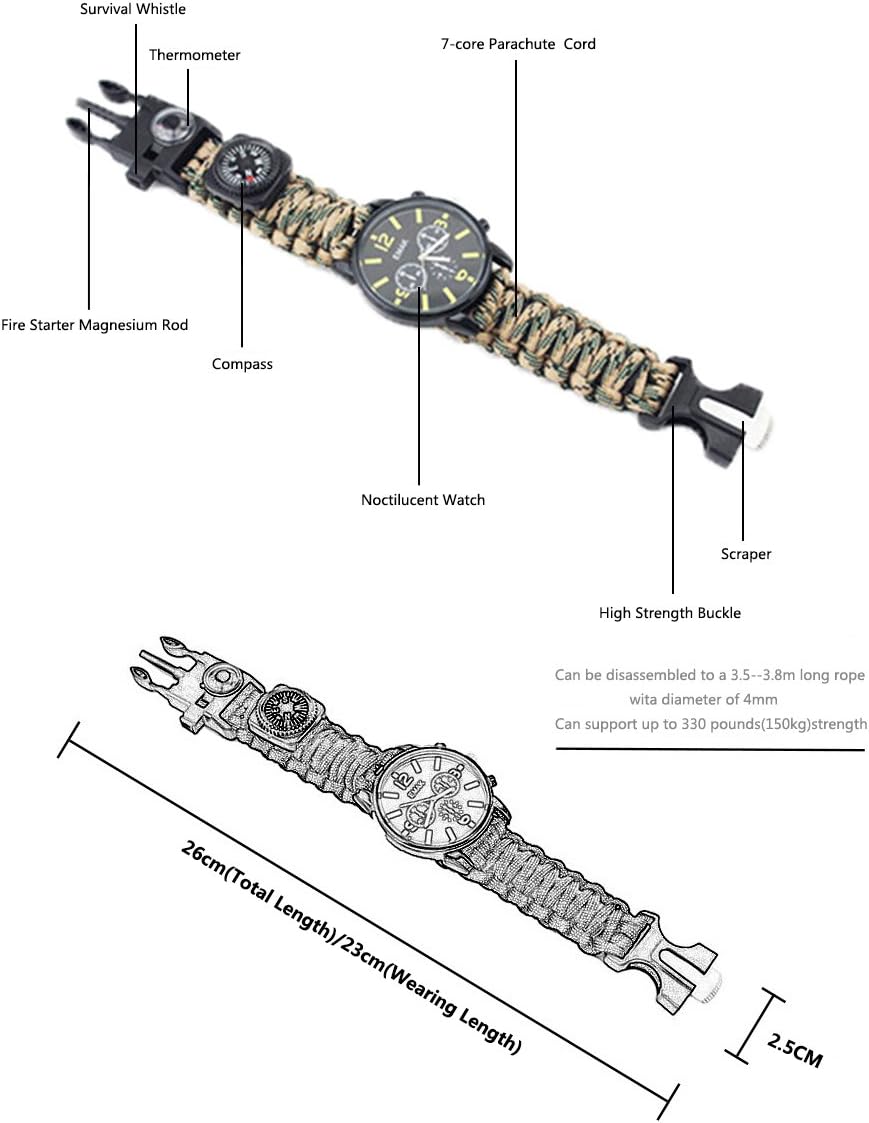 Pulsera de supervivencia para deportes al aire libre, 7 núcleos Paracord Mountaineer Noctilucente, reloj de emergencia pulsera de primeros auxilios,