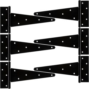 Correa en T de 10 pulgadas, bisagras de puerta de cobertizo, bisagra negra para cercas de madera, patio, puerta de granero, a prueba de óxido Correa en T de 10 pulgadas, bisagras de puerta de cobertizo, bisagra negra para cercas de madera, patio, puerta de granero, a prueba de óxido