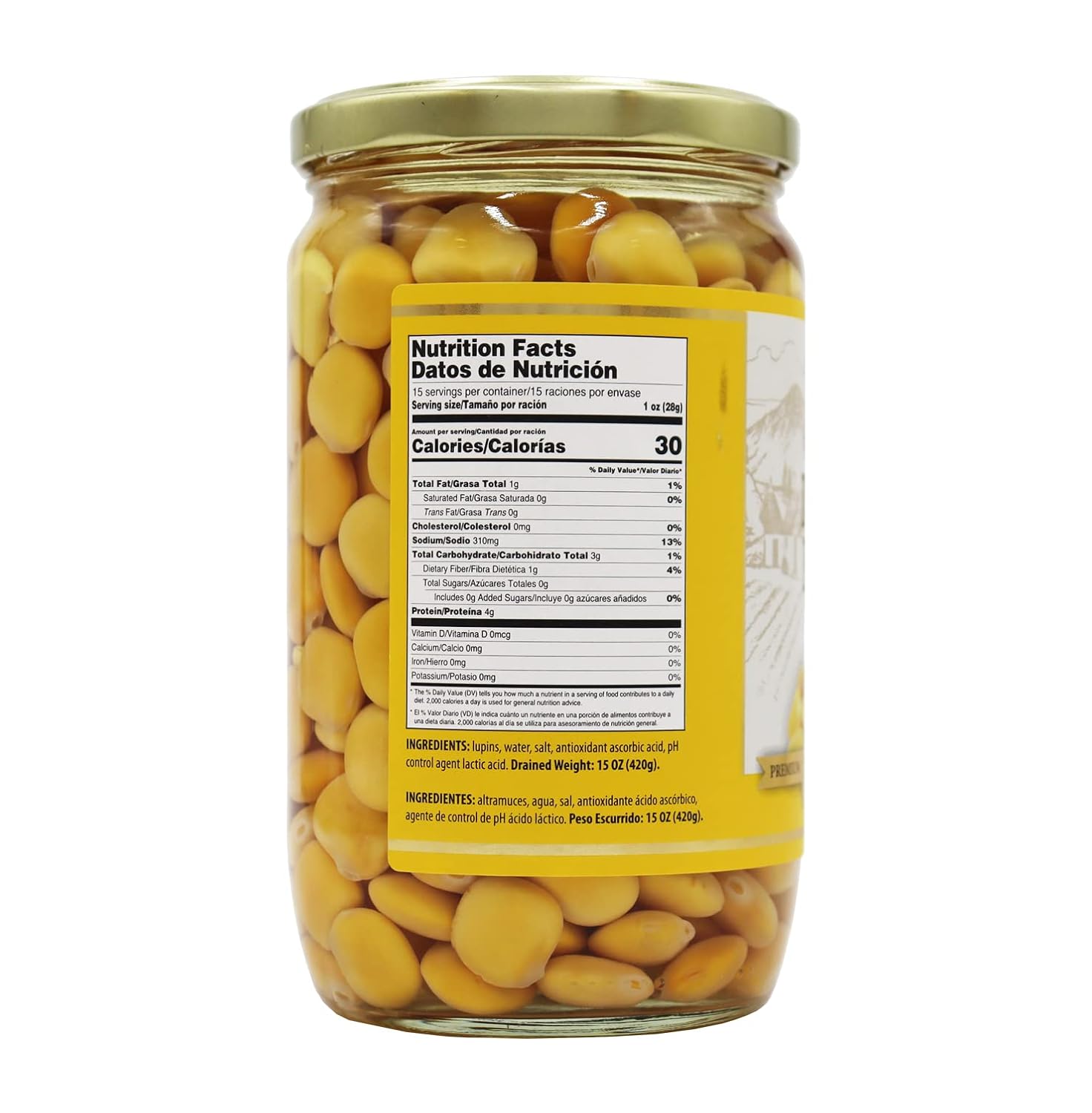 Flora Foods Lupini Frijoles  Bocadillo saludable listo para comer  Tarro de 24 onzas (23.99 oz)  Importado 100% italiano  Todo natural  Sin OGM