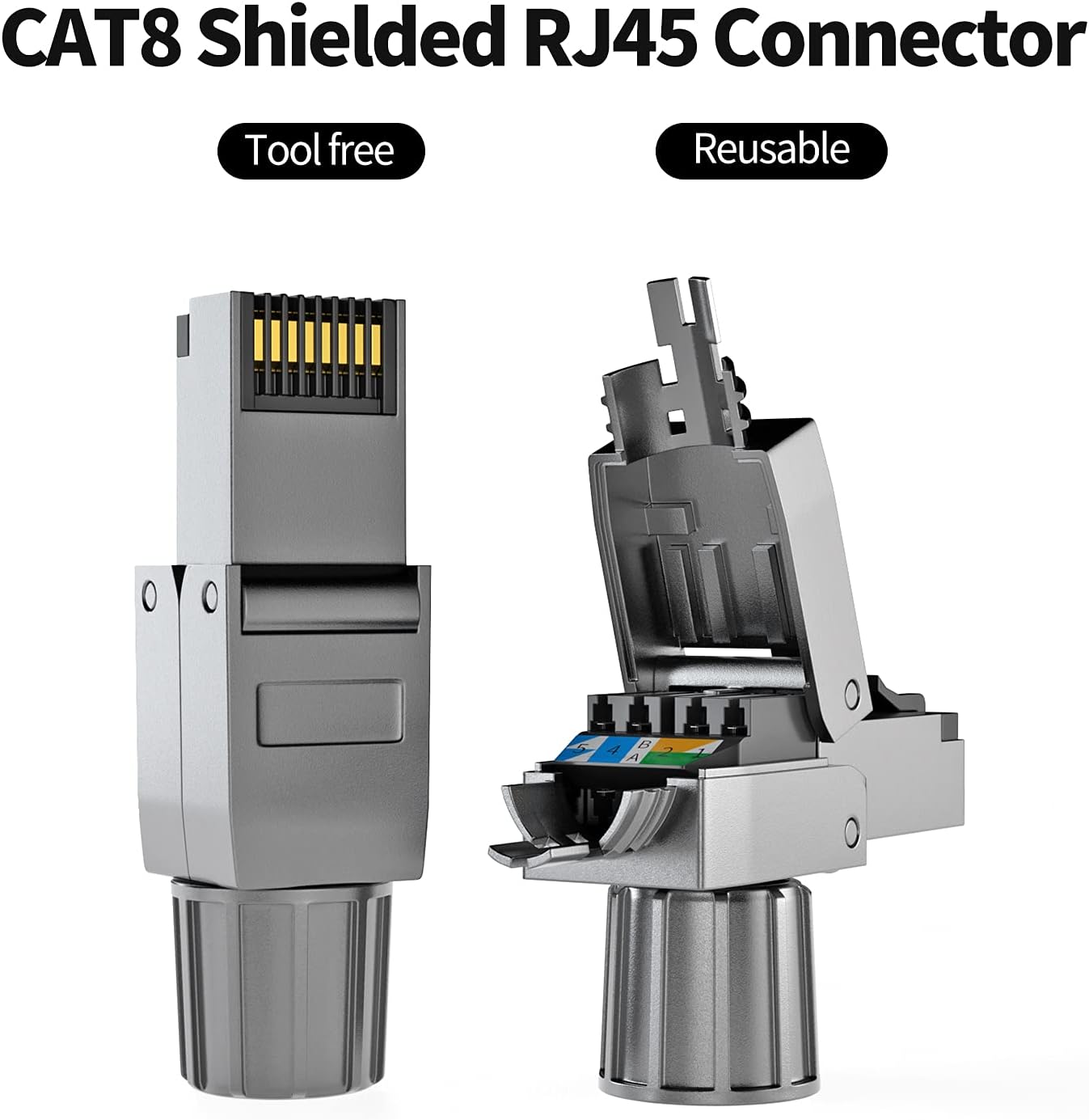 Conectores Cat8 RJ45 sin herramientas Industrial Ethernet Easy Jack Blindado Crystal Head Termination Plug (2pcs)
