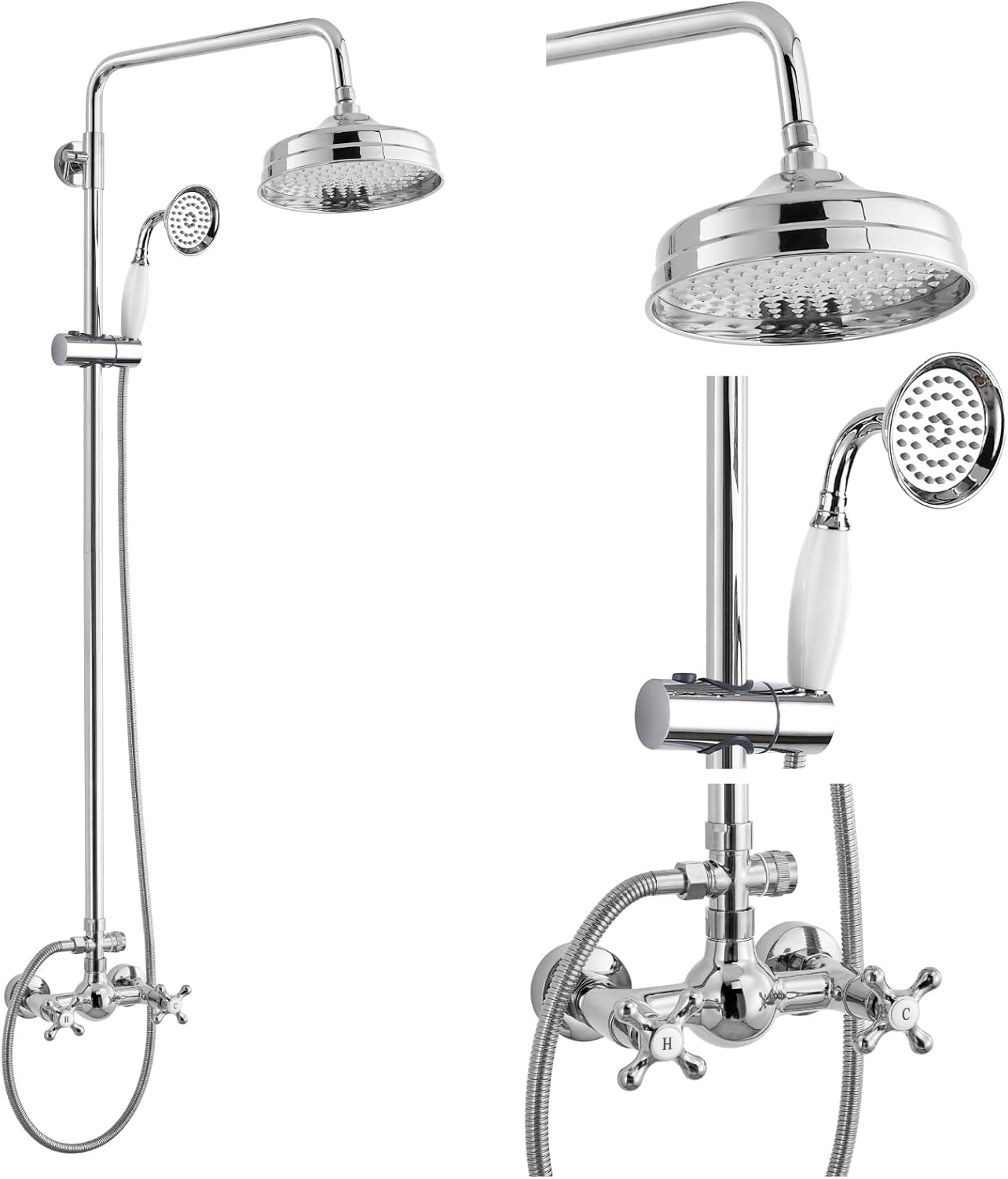 gotonovo Juego de grifo de ducha expuesto para baño con asas cruzadas, montaje en pared, cabezal de ducha de lluvia de 8 pulgadas, accesorio de