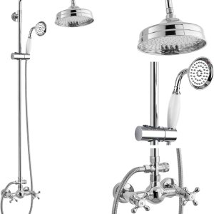 gotonovo Juego de grifo de ducha expuesto para baño con asas cruzadas, montaje en pared, cabezal de ducha de lluvia de 8 pulgadas, accesorio de gotonovo Juego de grifo de ducha expuesto para baño con asas cruzadas, montaje en pared, cabezal de ducha de lluvia de 8 pulgadas, accesorio de