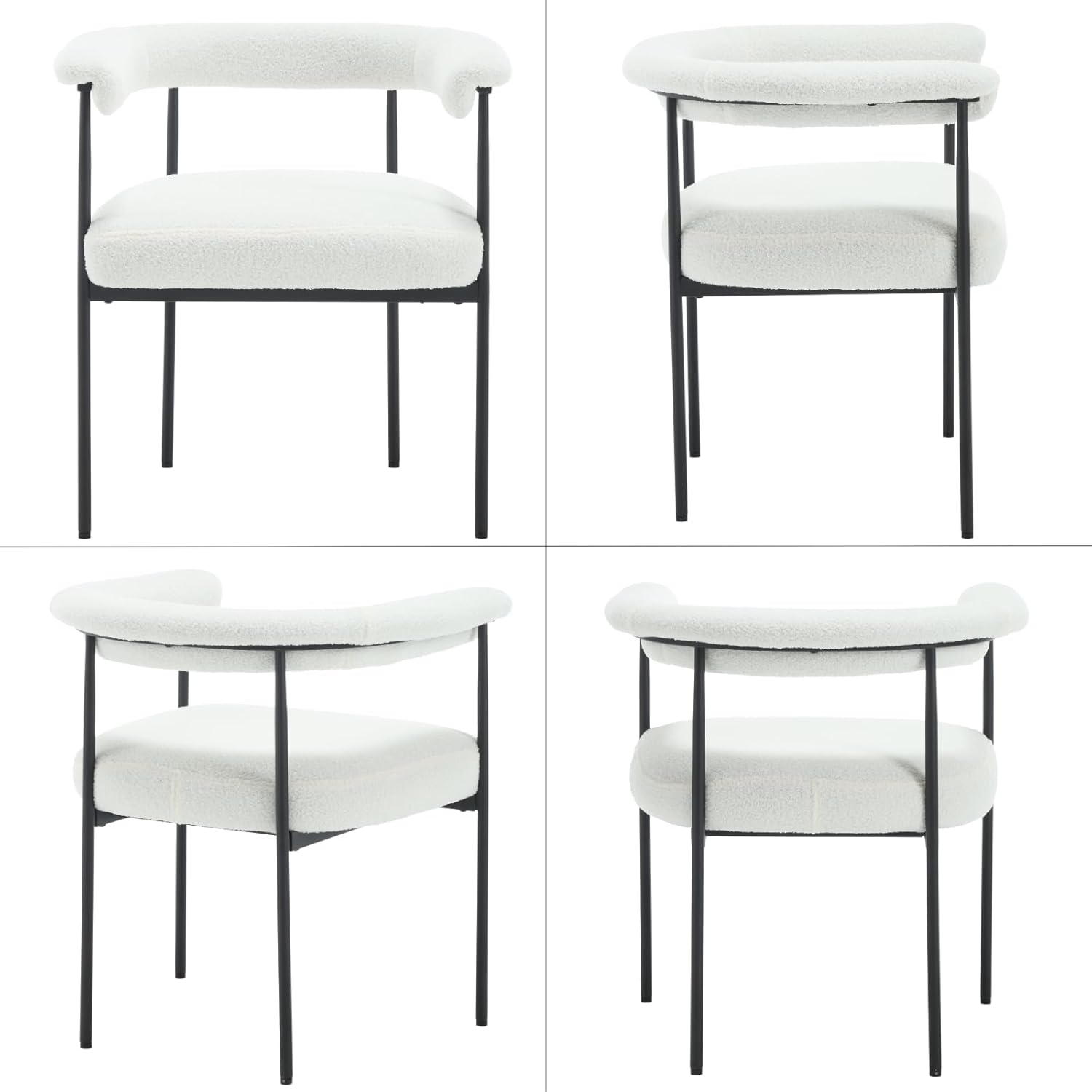 LukeAlon Juego de 2 sillas de comedor Sherpa, sillas de cocina tapizadas con respaldo abierto con patas de metal negro, respaldo curvado, sillas de
