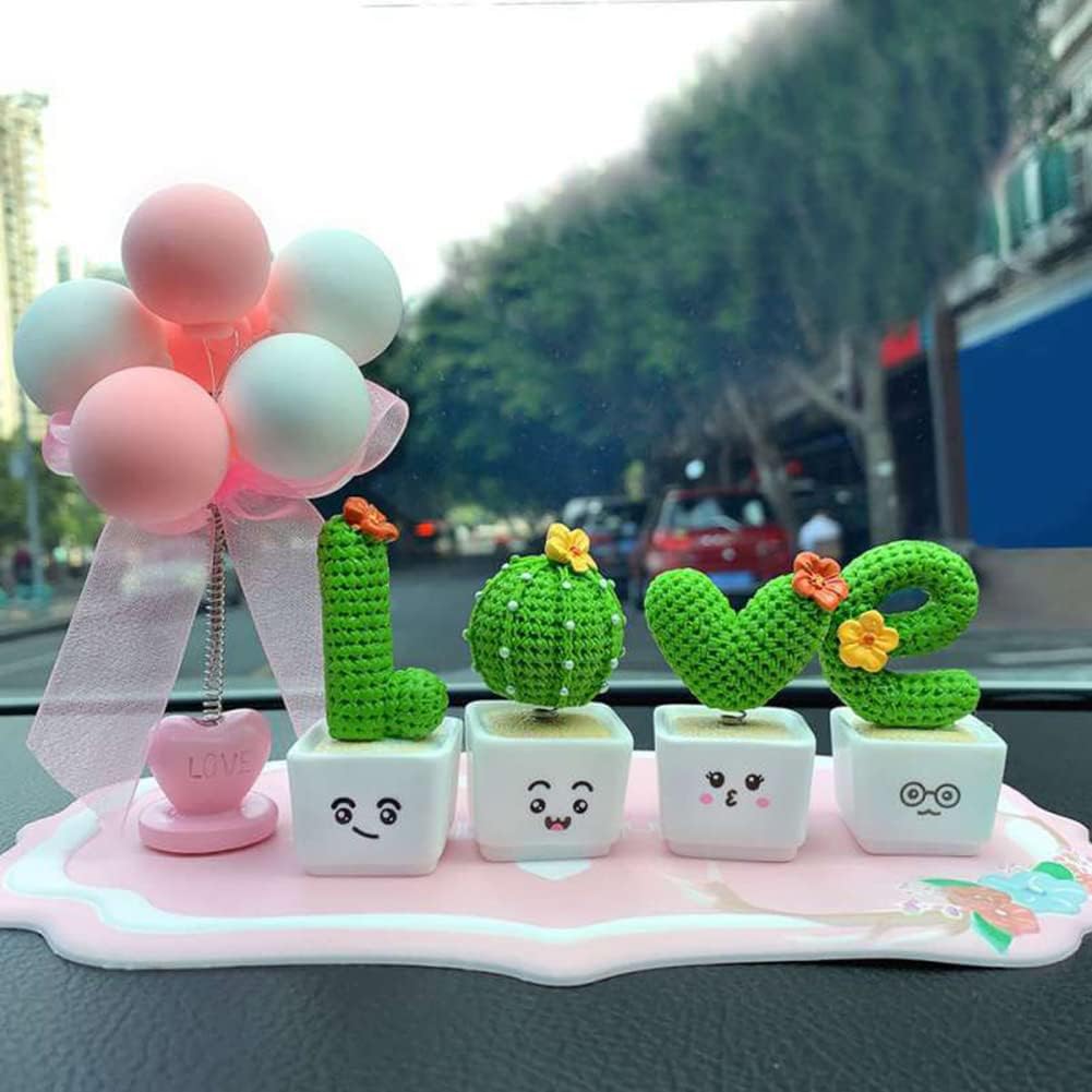 ihreesy Cabezal tembloroso de primavera, 4 piezas de decoración de automóvil de cactus, cabeza agitadora de primavera, creativa, decoración de