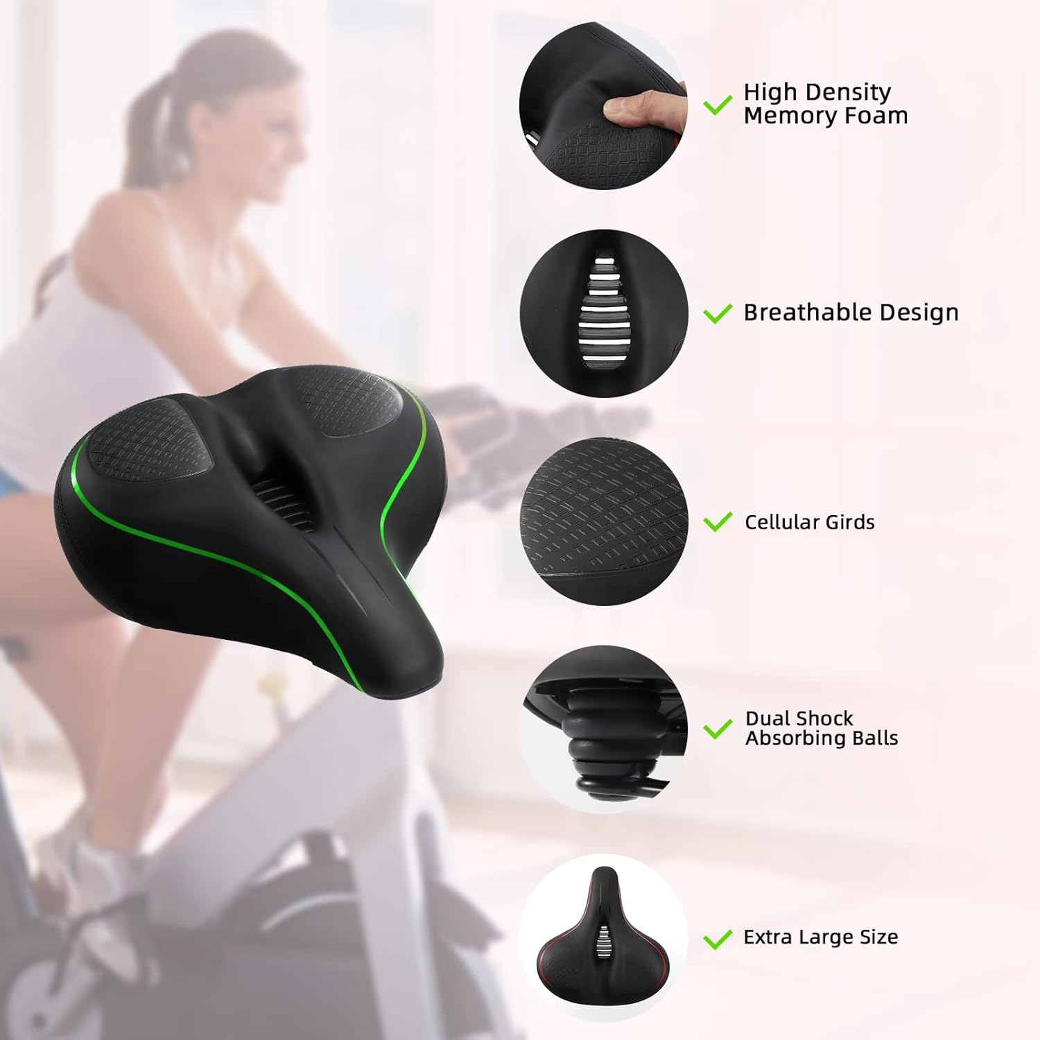 Asiento de bicicleta de gran tamaño para Peloton Bike & Bike+, silla de repuesto de espuma viscoelástica suave para Peloton, bicicleta giratoria,
