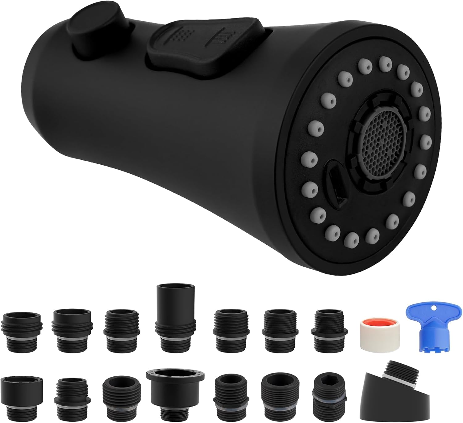 Hibbent Reemplazo de cabezal de grifo de cocina extraíble, boquilla rociadora de fregadero de cocina de 3 funciones con 10 adaptadores, compatible