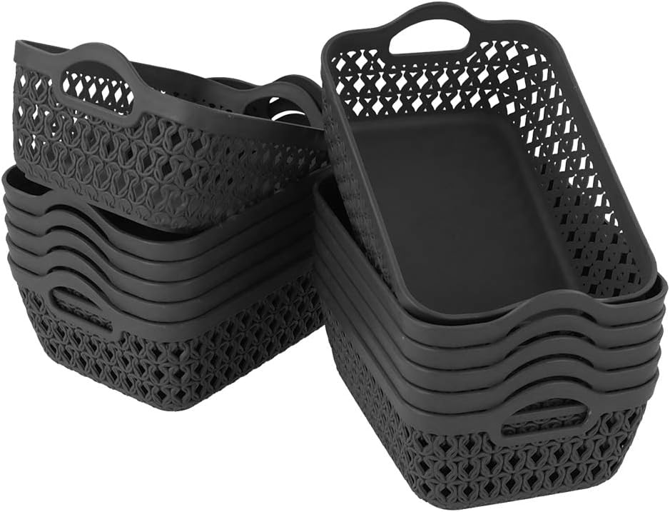Zerdyne 12-Pack Mini Plastic Storage Baskets Trays, Gray Tiny Storage Baskets
