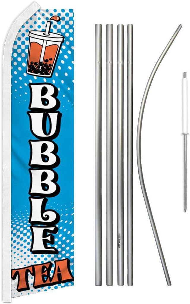 Premium Bubble Tea Swooper Flag & 16ft Flagpole KitGround