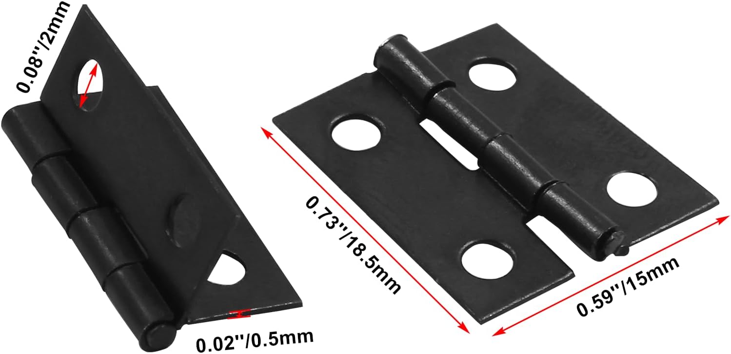 Zorveiio 50 bisagras pequeñas, bisagras pequeñas de 0.73 x 0.59 pulgadas, bisagras negras mate, pequeñas bisagras con caja de almacenamiento,