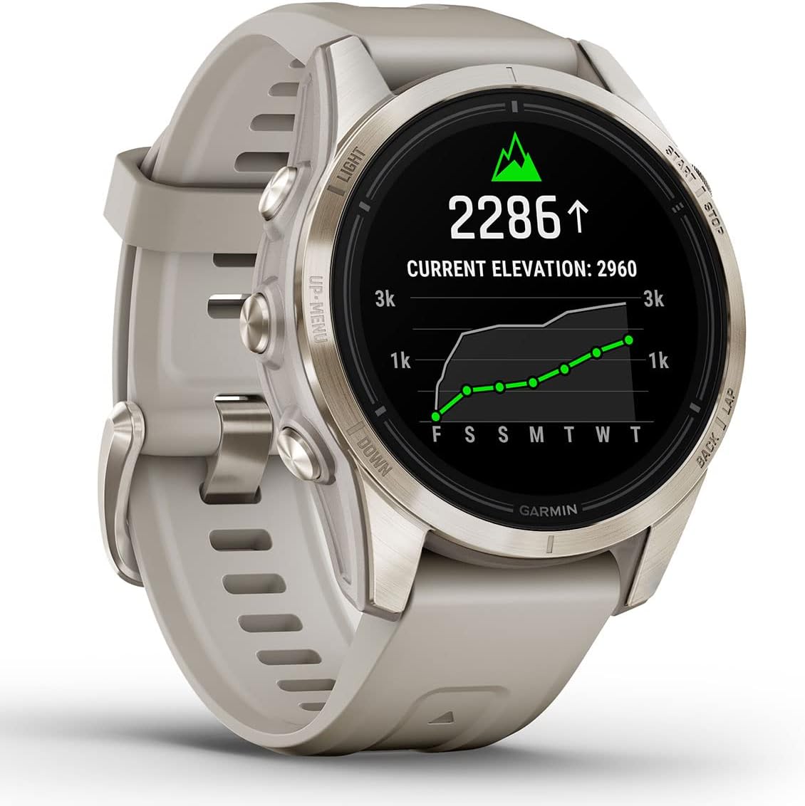Garmin epix Pro (Gen 2) Sapphire (oro suavearena clara) Reloj GPS para exteriores  1.654 in con pantalla AMOLED y linterna integrada  Paquete de