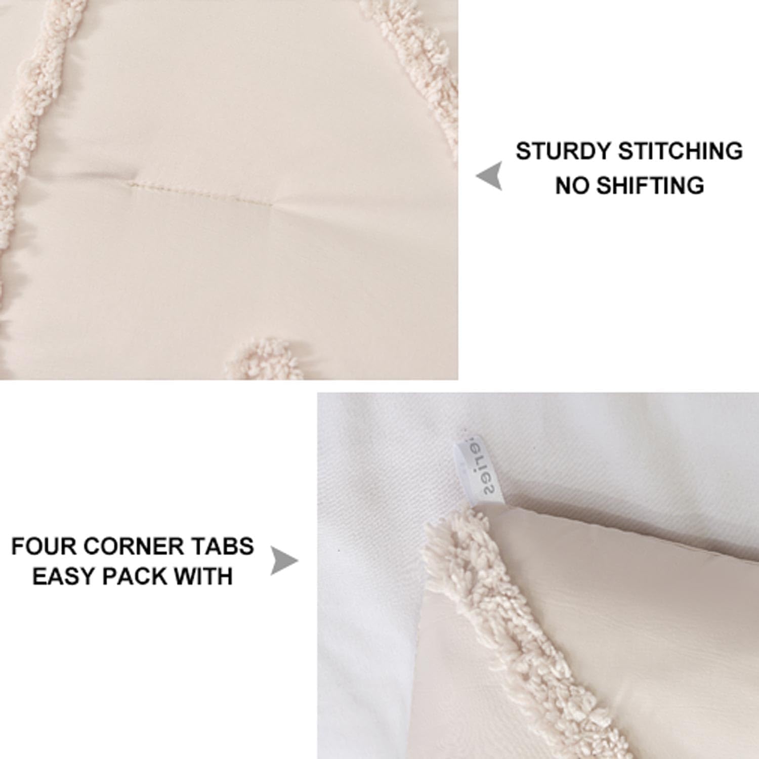 Juego de edredón beige tamaño matrimonial, juego de ropa de cama reversible con textura jacquard geométrico bohemio con textura de plumón