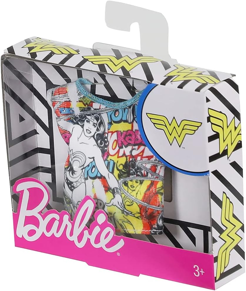 Barbie Ropa Wonder Woman Personaje Top Muñecas, Camiseta gráfica colorida, Regalo para niños de 3 a 8 años