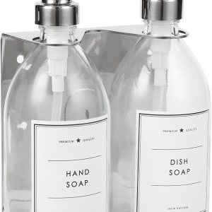 Dispensador de jabón de vidrio montado en la pared, dispensador de jabón de ducha sin taladro, dispensador de jabón de manos con soporte ajustable Dispensador de jabón de vidrio montado en la pared, dispensador de jabón de ducha sin taladro, dispensador de jabón de manos con soporte ajustable