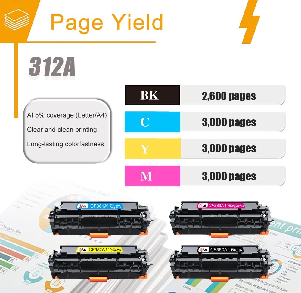 312A CF380A CF381A CF382A CF383A Cartucho de tóner de repuesto para HP 312A Color Pro MFP M476dw M476dn M476nw Tinta de impresora (1BK1C1M1Y)