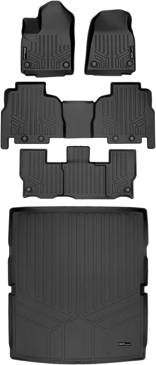SMARTLINER Juego de alfombrillas de 3 filas y forro de carga para todo tipo de clima, color negro, para detrás de la segunda fila, compatible con