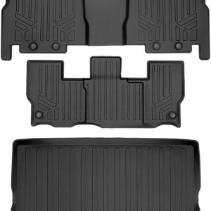 SMARTLINER Juego de alfombrillas de 3 filas y forro de carga para todo tipo de clima, color negro, para detrás de la segunda fila, compatible con SMARTLINER Juego de alfombrillas de 3 filas y forro de carga para todo tipo de clima, color negro, para detrás de la segunda fila, compatible con