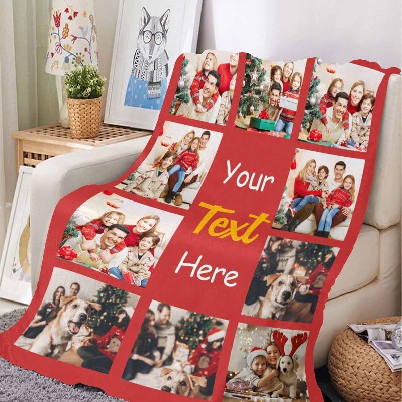 YESCUSTOM Manta de fotos personalizada con 10 textos de fotos, fabricada en Estados Unidos, regalo para familiares, amigos, amantes para cumpleaños,