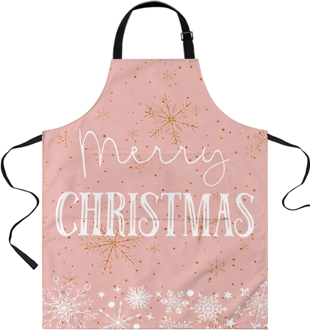 Merry Christmas Bib Aprons for Women With Pockets, Waterproof Canvas Chef Kitchen Cooking Apron for PaintingHair StylistNail TechnicianKids Arts And