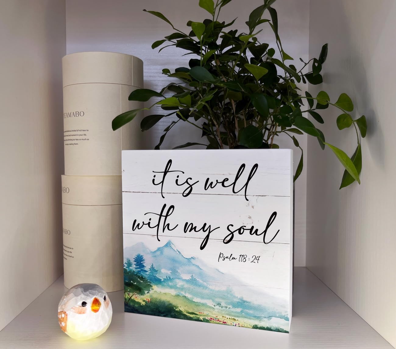 Letrero de madera cristiana  Versículo de la Biblia Salmo 11824  It Is Well With My Soul, placa de bloque estético de paisaje de mesa, decoración