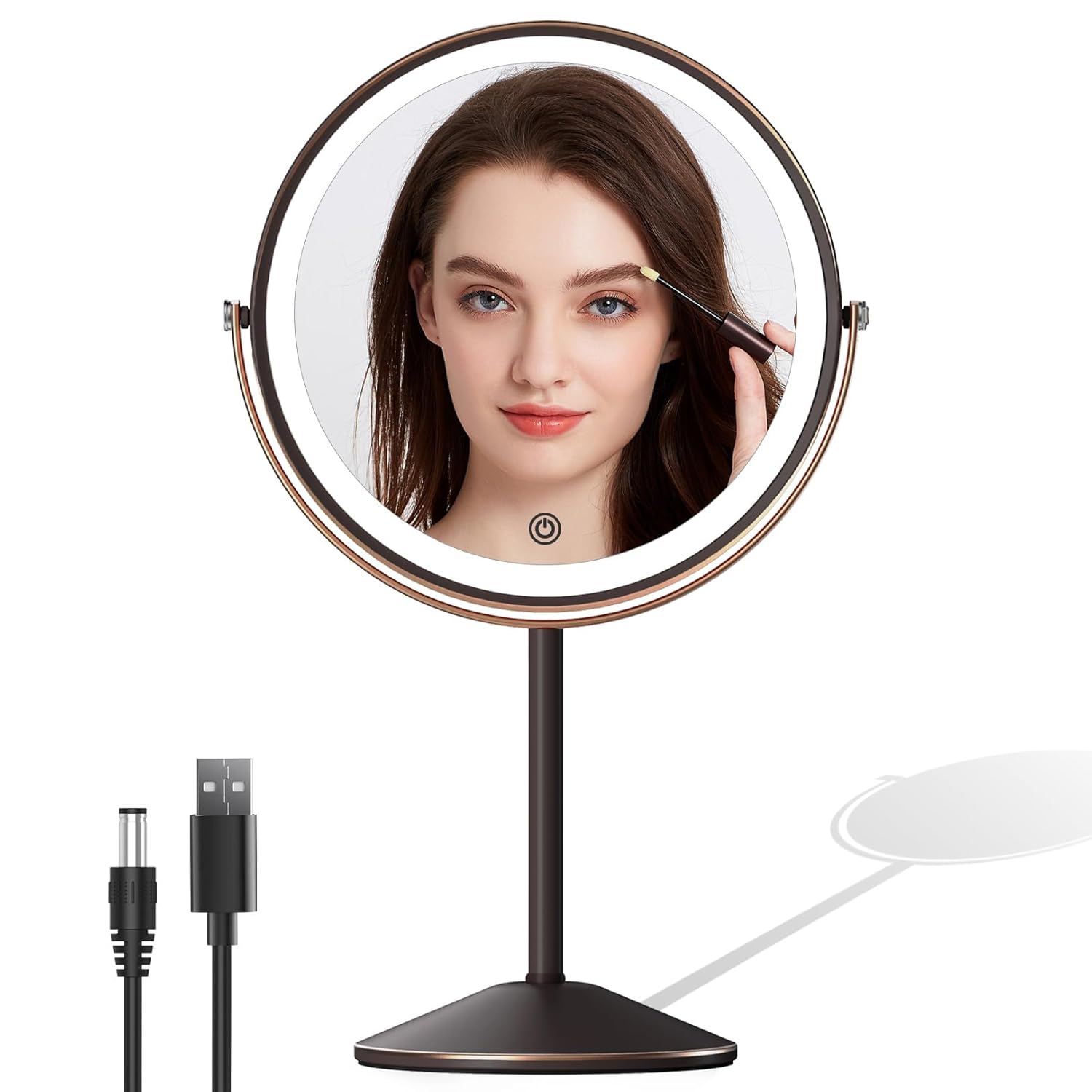 LOVESPEJO Espejo de maquillaje, espejo de aumento recargable de 8 pulgadas con luz, 1x10x rotación de 360, espejo de maquillaje iluminado, espejo de