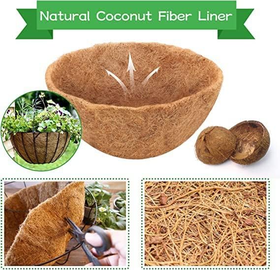 4 forros para cestas colgantes, forros de fibra de coco natural para colgar cestas redondas y canales, crecimiento de plantas, plantas, exteriores,