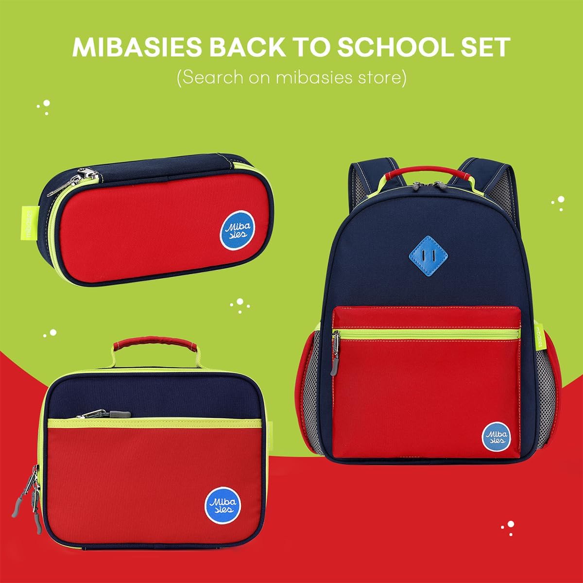 mibasies Lonchera para niños y niñas, lonchera aislada para viajes escolares, color azul y naranja