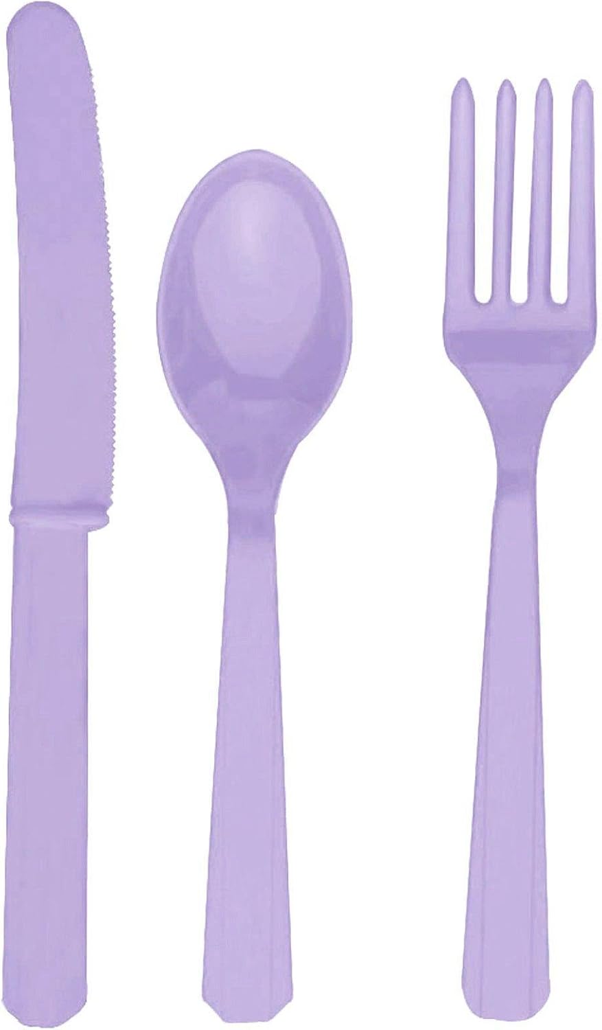 Juego de cubiertos de plástico surtidos de lavanda (24 unidades), diseño duradero y ecológico, suministros perfectos para fiestas para una