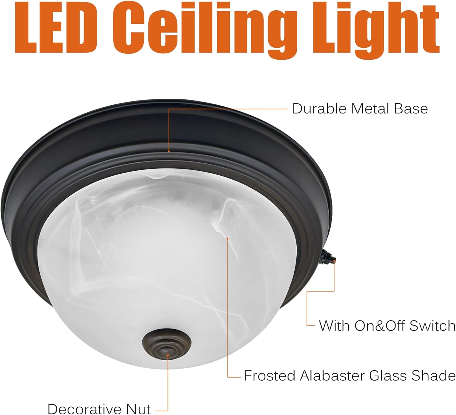 Facon Lámpara de techo LED de 10 pulgadas con interruptor, forma de cristal de alabastro, lámpara decorativa de 12 V RV Dinette, luz interior de 12
