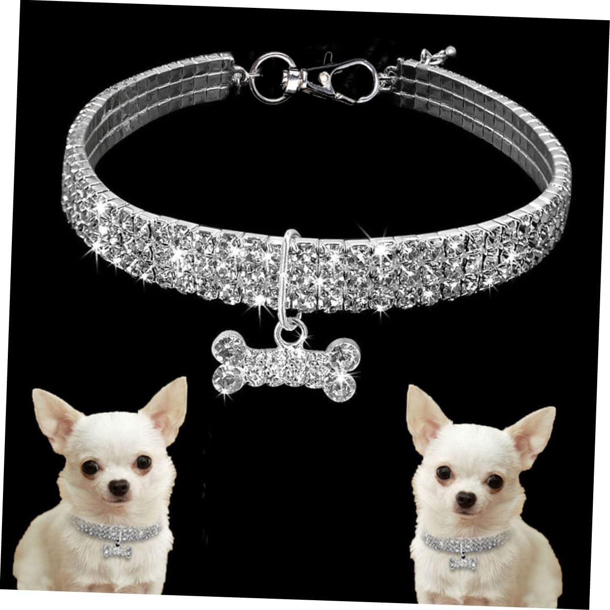 POPETPOP 1 collar de perro con diamantes de imitación, cadena elástica para el cuello de gato, collares para cachorros, collares ajustables para
