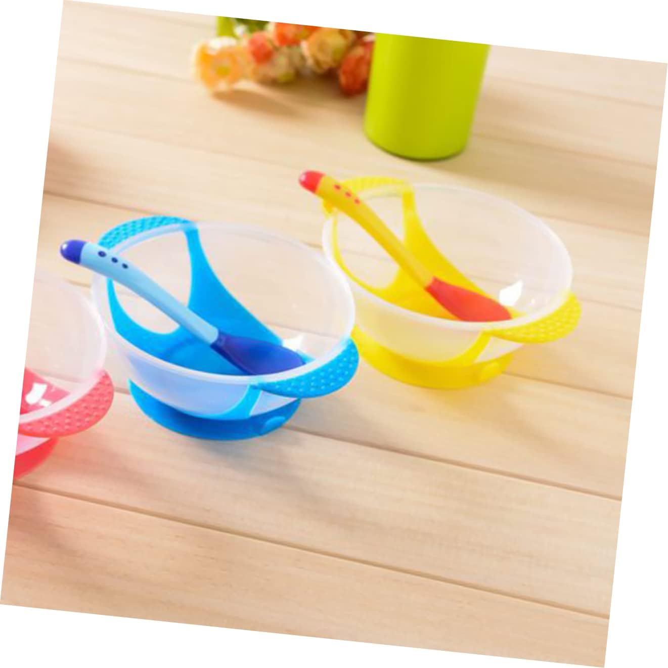 Kisangel Ventosa Vajilla Detección Temperatura Silicona Cambio De Color De Alimentación Taza Al Azar Cuchara De Succión Cubiertos Resistente Tazón