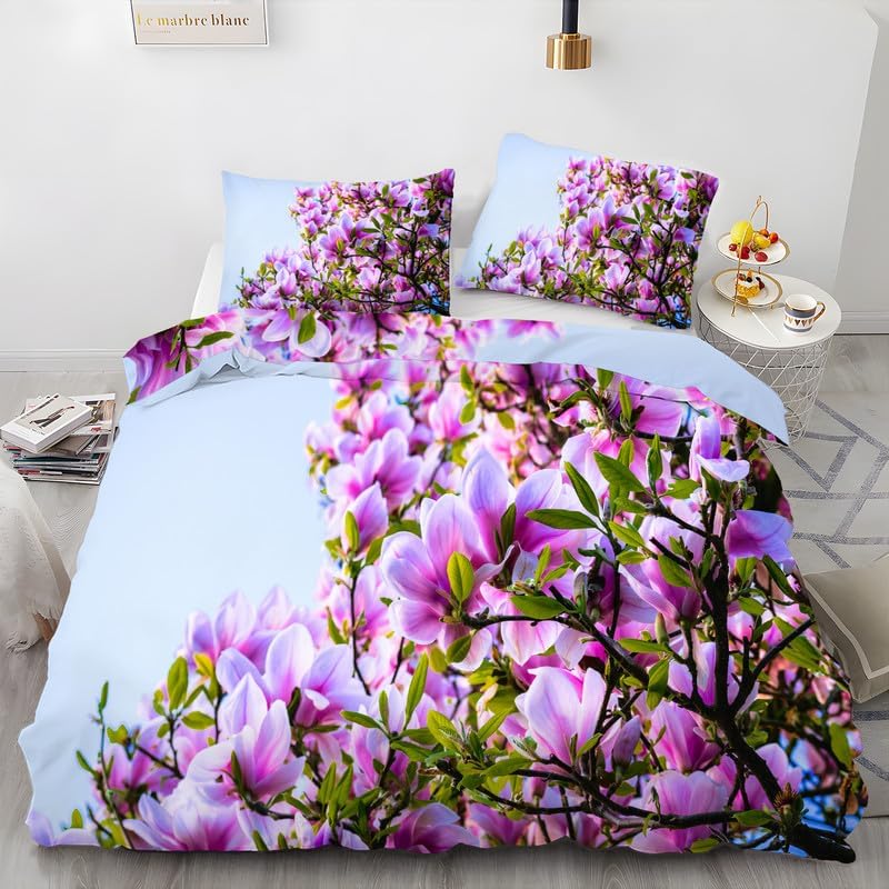 Juego de funda de edredón tamaño King con estampado de flores azul claro, funda de edredón de microfibra suave y 2 fundas de almohada de 20 x 36