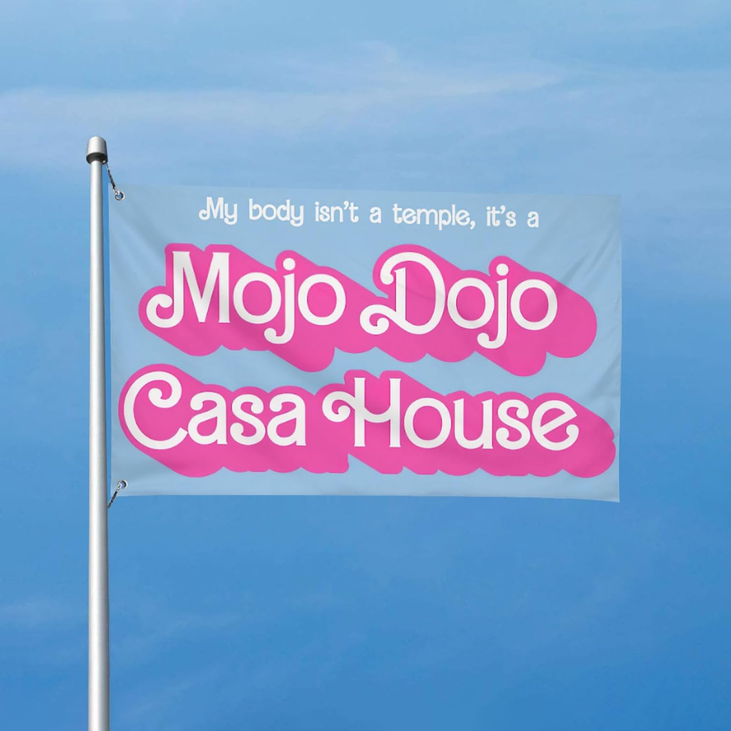 Divertida bandera de meme con texto en inglés My Body Isn’t a Temple It’s a Mojo Dojo para casa o casa, para colgar en la pared, para dormitorio