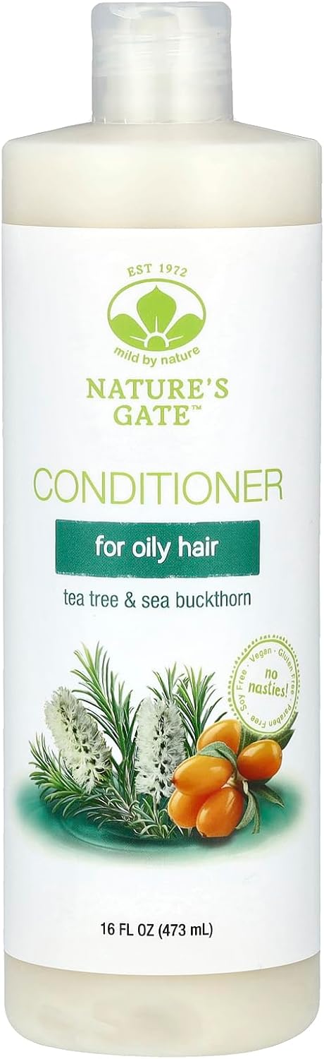 Acondicionador Tea Tree & Sea Buckthorn para cabello graso, 16 fl oz (16.0 fl oz), Mild by Nature