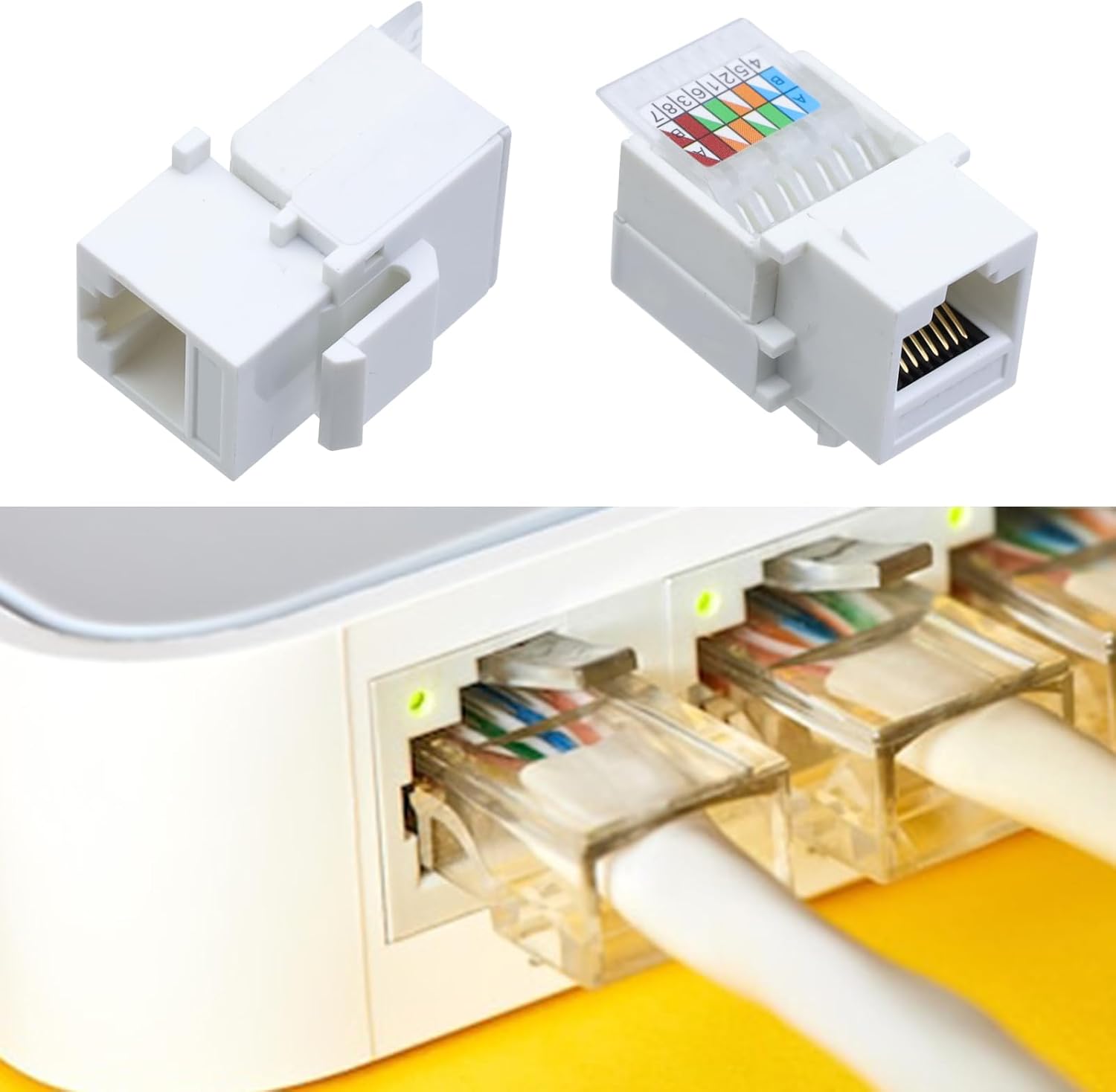 Antrader Adaptador de conector Keystone Jack RJ45Cat6Cat5e sin herramientas, conector de módulo Keystone, para red de Internet, cable LAN Ethernet,