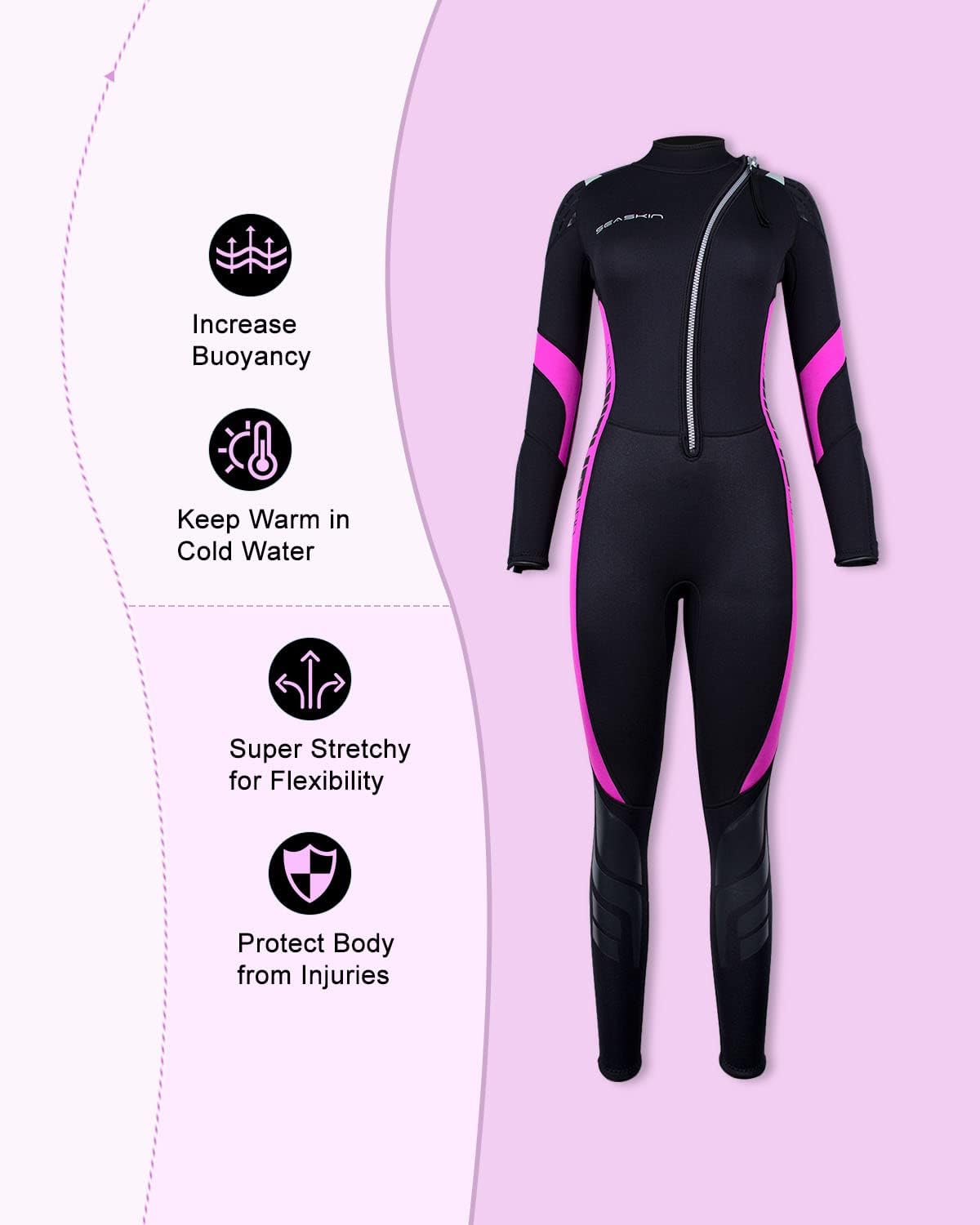 Seaskin Trajes de neopreno para hombres y mujeres, 0.118 in con cremallera frontal completa