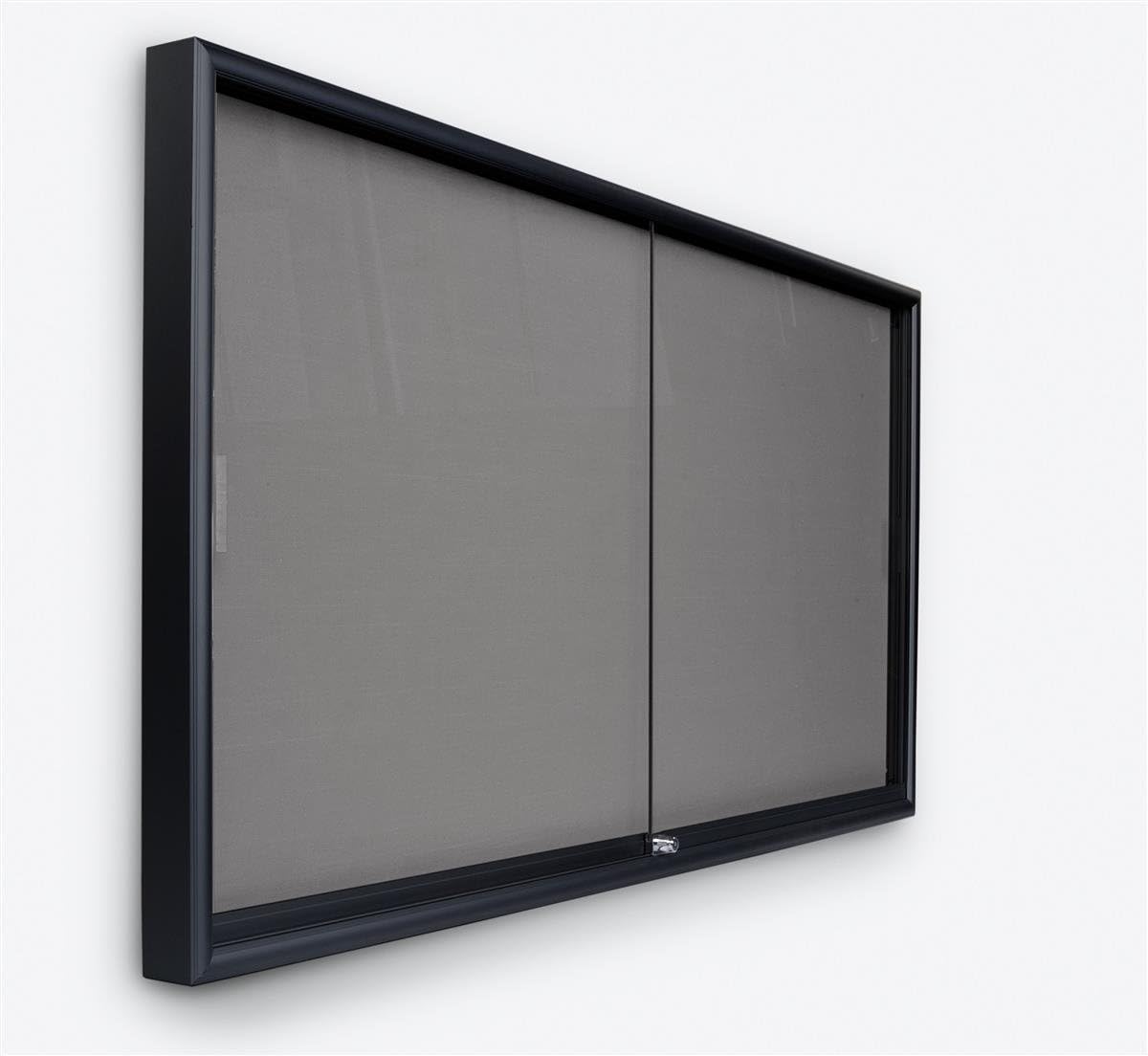 Displays2go, Tablero de anuncios de aluminio de 72 pulgadas de ancho x 36 pulgadas de alto con respaldo de tela gris, montado en la pared, puertas