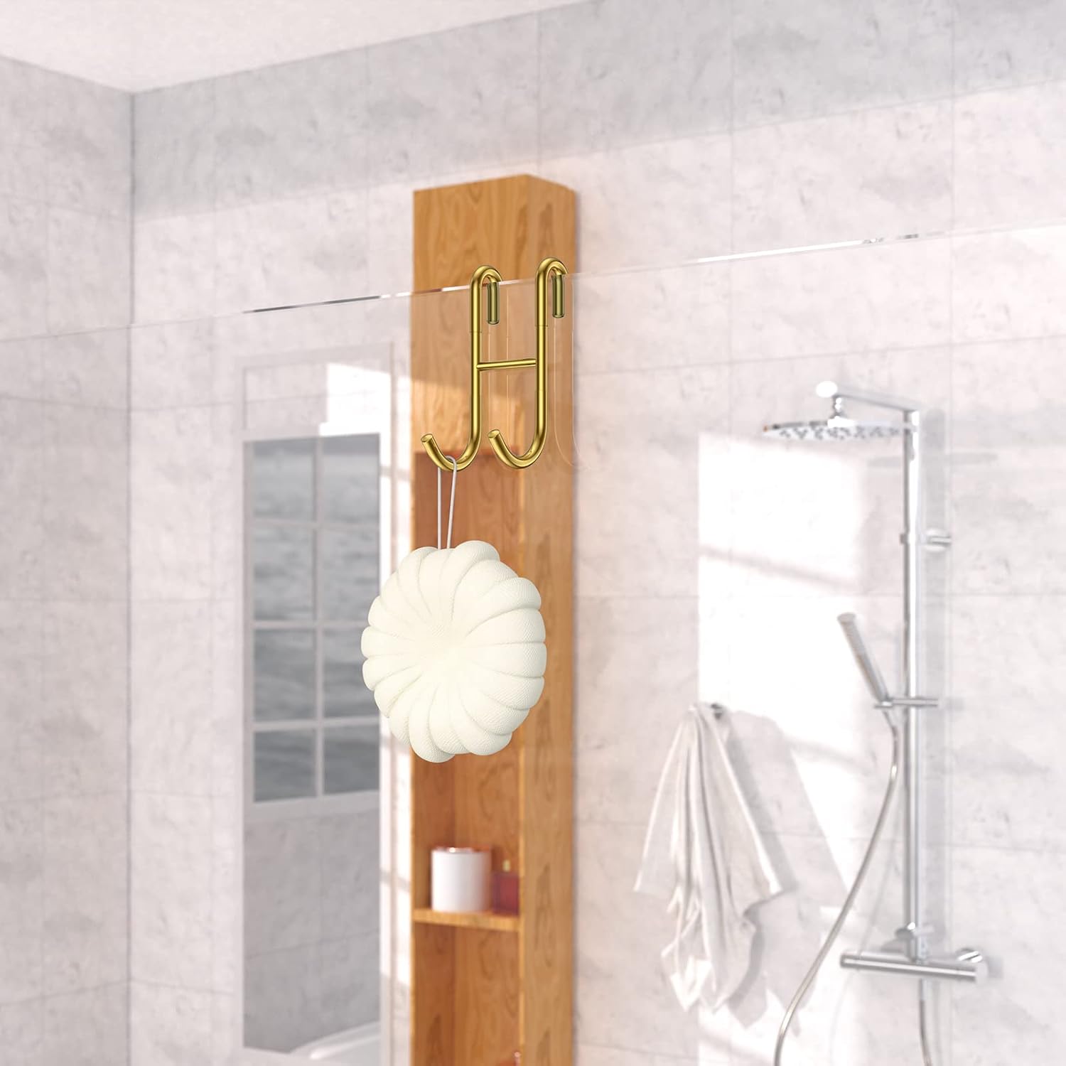Ganchos para puerta de ducha, paquete de 3 ganchos de puerta de vidrio para ducha, chapados en oro, ganchos de acero inoxidable 304, colgador de