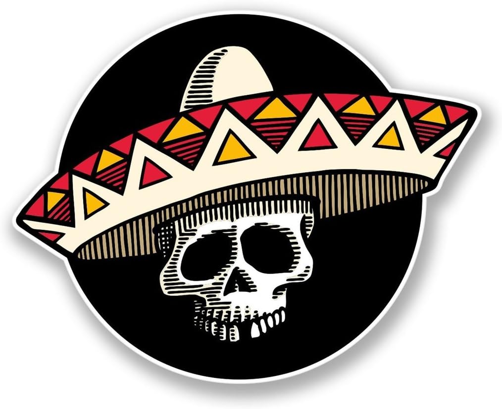 Calcomanía de vinilo para el Día de los Muertos con sombrero mexicano, 5 pulgadas