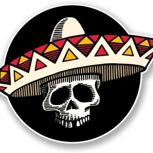 Calcomanía de vinilo para el Día de los Muertos con sombrero mexicano, 5 pulgadas Calcomanía de vinilo para el Día de los Muertos con sombrero mexicano, 5 pulgadas