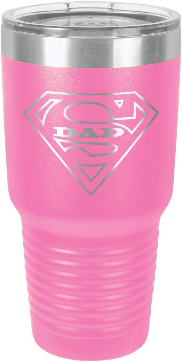 SUPER DAD-B PINK – Vaso de bebida de 30 onzas con popote y tapa superior deslizante, taza de viaje grabada con láser, comparación con Yeti Rambler