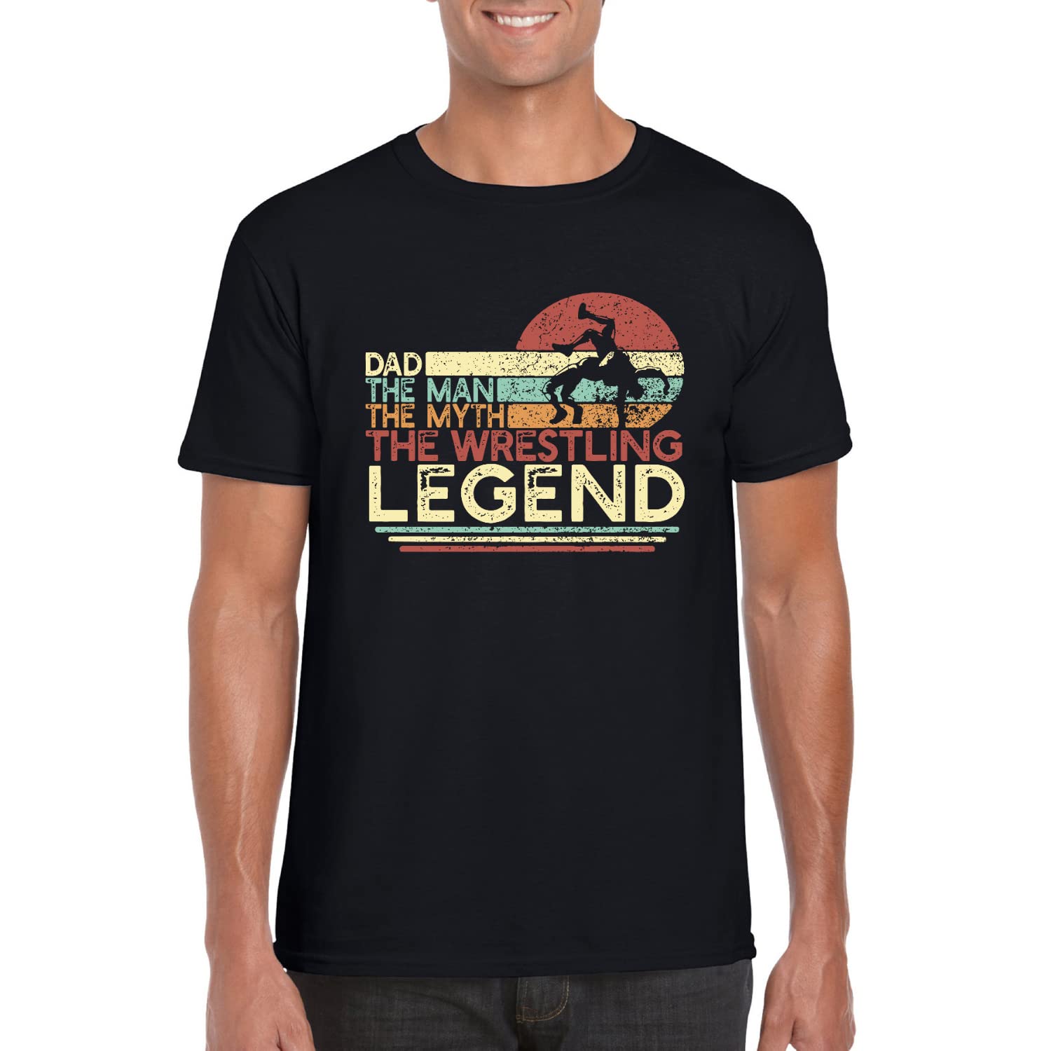 Dad The Man The Myth The Wrestling Legend T-Shirt- Wrestler Shirt For Men – Funny Cool Gift Sport Wrestling Graphic Tee (S)