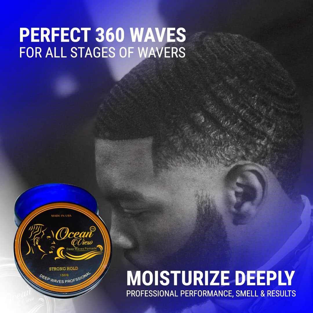 OCEAN VIEW DEEP WAVES POMADE, Pomadas constructoras de ondas a base de agua, grasa de 360 ondas para hombres hidrata, controla y estiliza el cabello