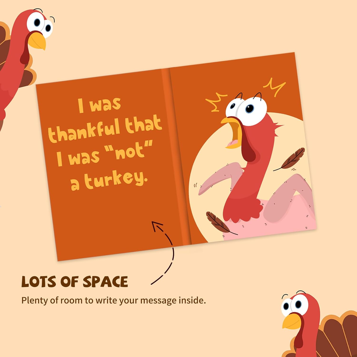 Tarjeta de Acción de Gracias divertida, sonido y movimiento de cabeza agitada humor de dibujos animados con sobre, no un pavo